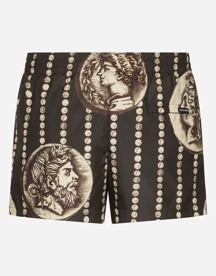 Dolce and Gabbana Beachwear Men Logo Coin Swim Shorts Black Dolce and Gabbana Beachwear Men Logo Coin Swim Shorts Black