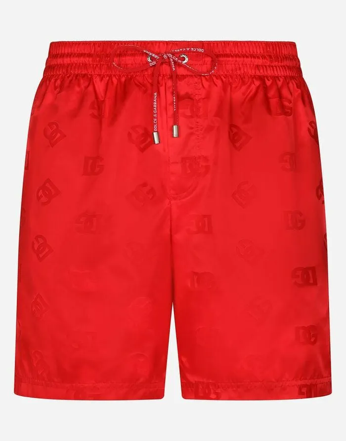 Dolce and Gabbana Beachwear Men Midlength Swim Trunks With DG Monogram Print Bordeaux