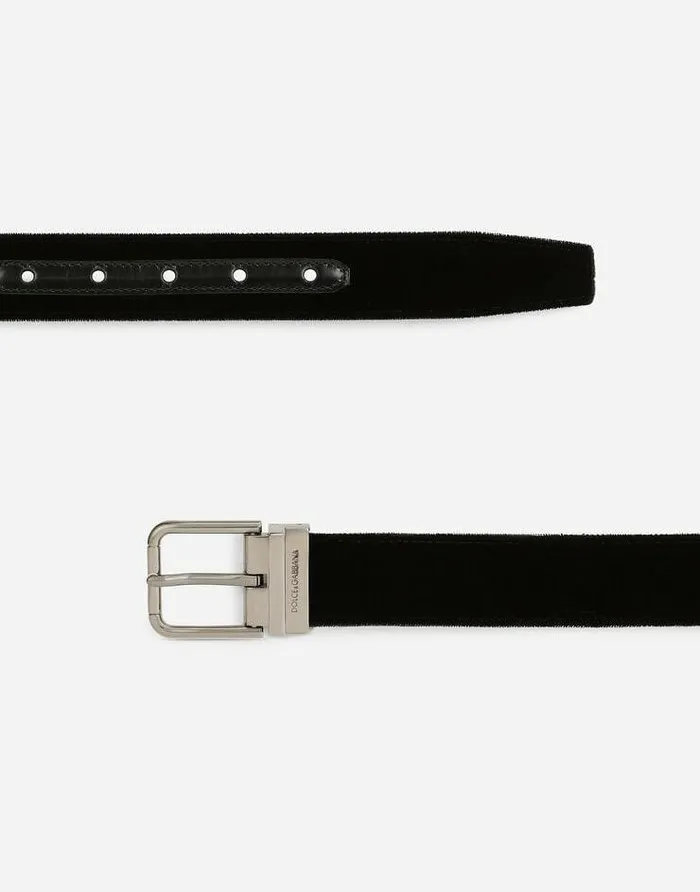 Dolce and Gabbana Belts Men Cotton Velvet Belt Black Dolce and Gabbana Belts Men Cotton Velvet Belt Black