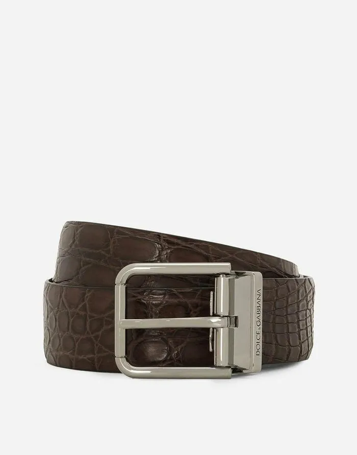 Dolce and Gabbana Belts Men Crocodile Nappa Belt Brown
