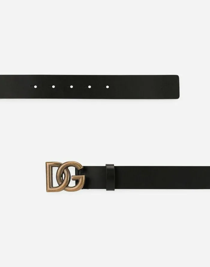 Dolce and Gabbana Belts Men Lux Leather Belt With Crossover DG Logo Buckle Black Dolce and Gabbana Belts Men Lux Leather Belt With Crossover DG Logo Buckle Black