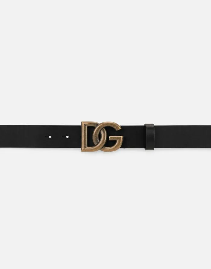 Dolce and Gabbana Belts Men Lux Leather Belt With Crossover DG Logo Buckle Black Dolce and Gabbana Belts Men Lux Leather Belt With Crossover DG Logo Buckle Black