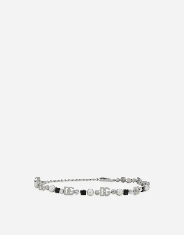 Dolce and Gabbana Belts Women Belt With Rhinestones And DG Logo Silver