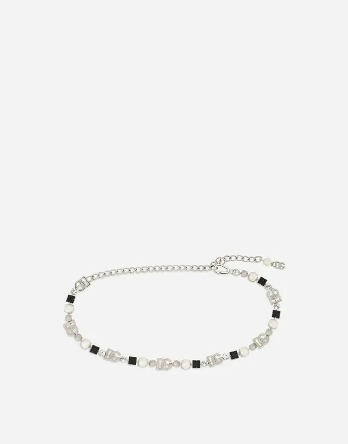 Dolce and Gabbana Belts Women Belt With Rhinestones And DG Logo Silver