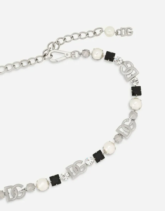 Dolce and Gabbana Belts Women Belt With Rhinestones And DG Logo Silver