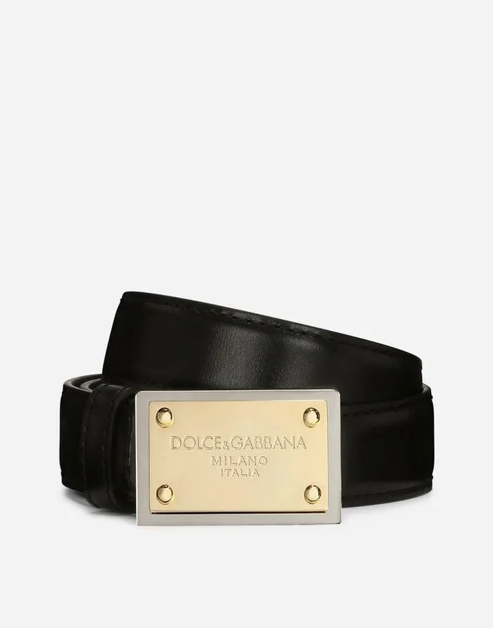 Dolce and Gabbana Belts Women Calfskin Belt With Branded Tag Black