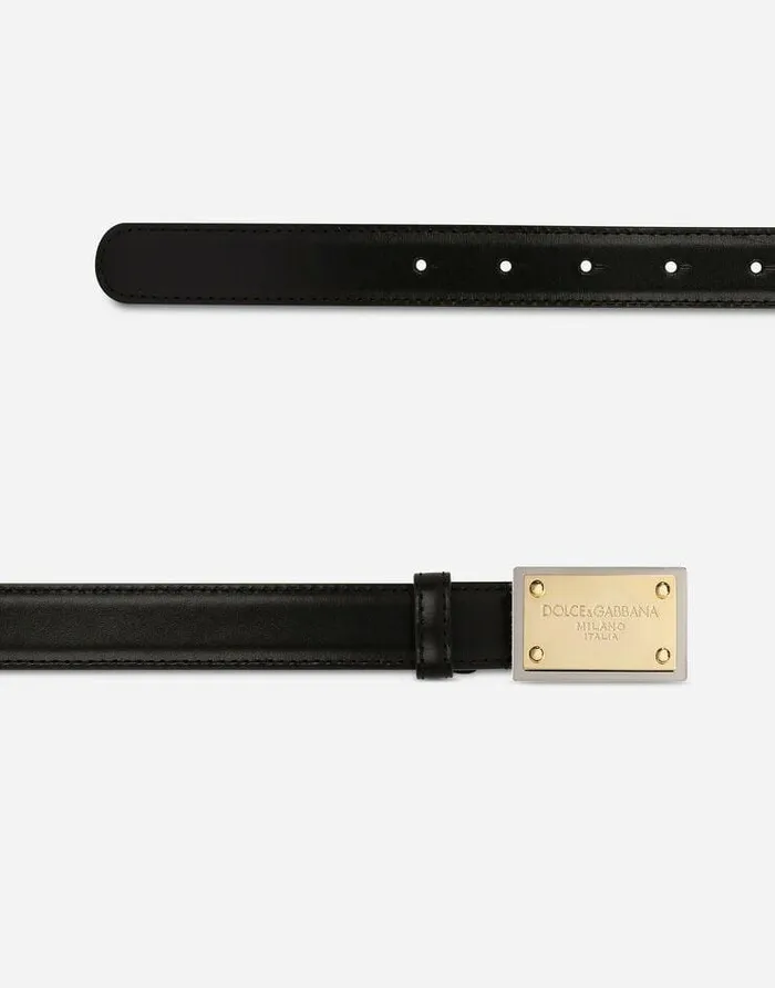 Dolce and Gabbana Belts Women Calfskin Belt With Branded Tag Black Dolce and Gabbana Belts Women Calfskin Belt With Branded Tag Black