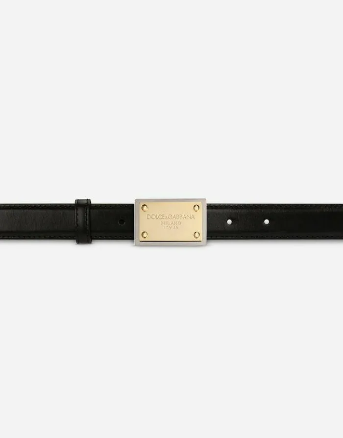 Dolce and Gabbana Belts Women Calfskin Belt With Branded Tag Black Dolce and Gabbana Belts Women Calfskin Belt With Branded Tag Black