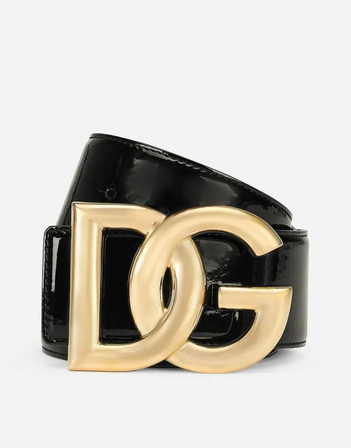 Dolce and Gabbana Belts WomenChildren Patent Leather Belt With DG Logo Black Dolce and Gabbana Belts WomenChildren Patent Leather Belt With DG Logo Black