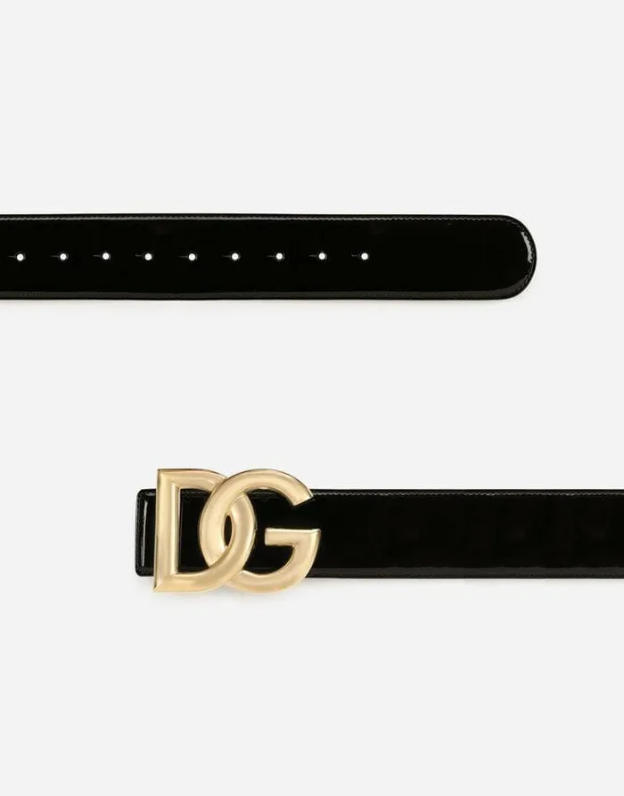 Dolce and Gabbana Belts WomenChildren Patent Leather Belt With DG Logo Black Dolce and Gabbana Belts WomenChildren Patent Leather Belt With DG Logo Black