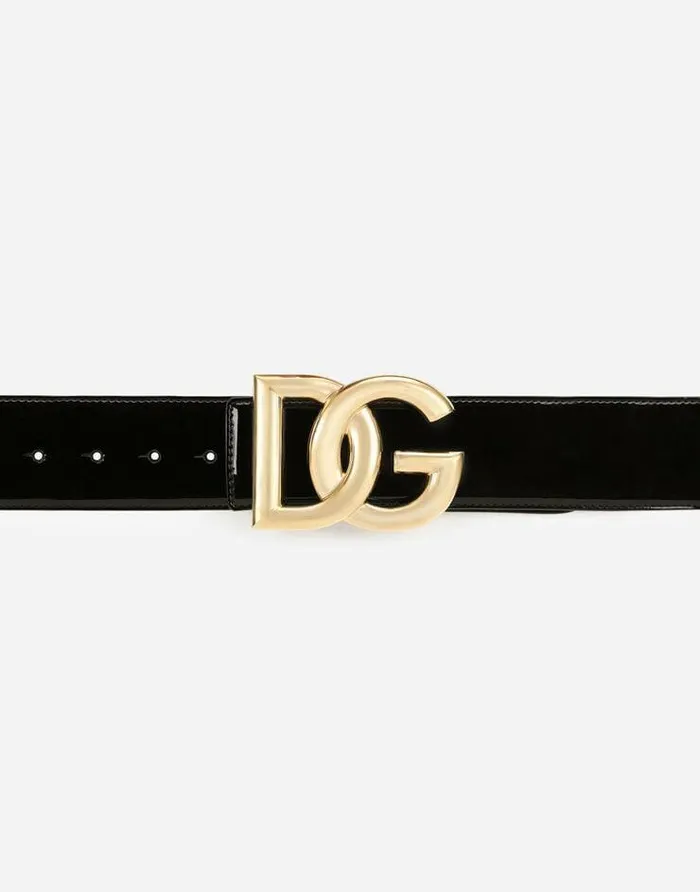 Dolce and Gabbana Belts WomenChildren Patent Leather Belt With DG Logo Black Dolce and Gabbana Belts WomenChildren Patent Leather Belt With DG Logo Black
