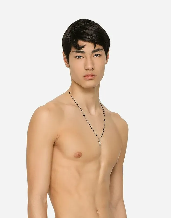 Dolce and Gabbana Bijoux Men Necklace With Natural Stones And Cross Pendant Multicolor Dolce and Gabbana Bijoux Men Necklace With Natural Stones And Cross Pendant Multicolor