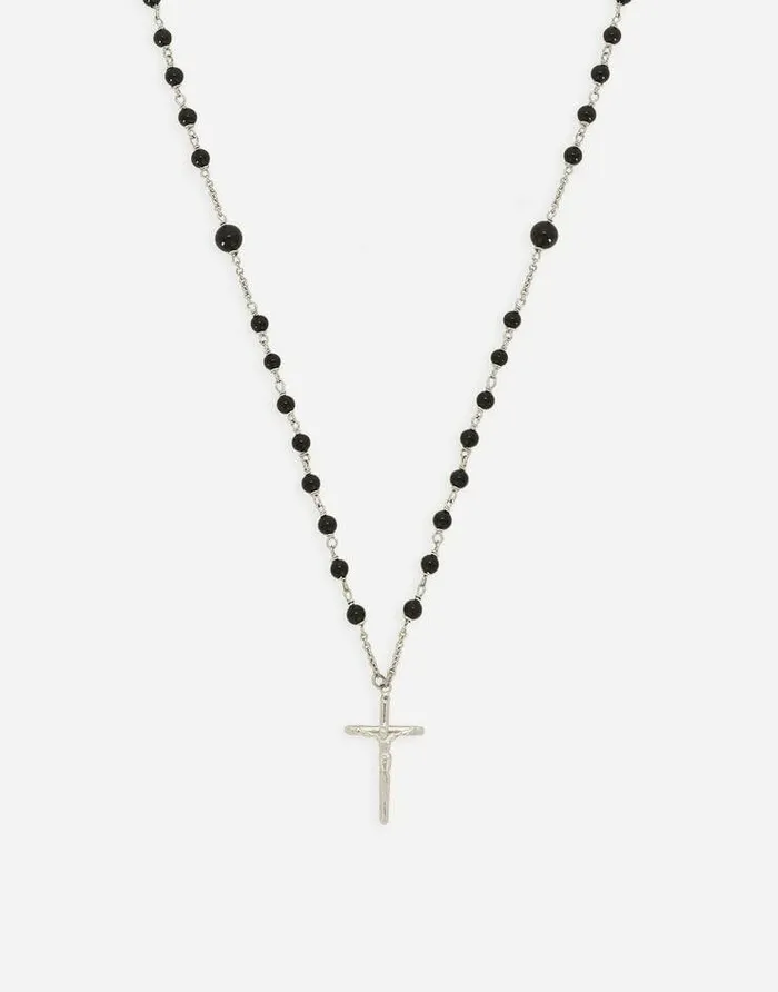 Dolce and Gabbana Bijoux Men Necklace With Natural Stones And Cross Pendant Multicolor Dolce and Gabbana Bijoux Men Necklace With Natural Stones And Cross Pendant Multicolor