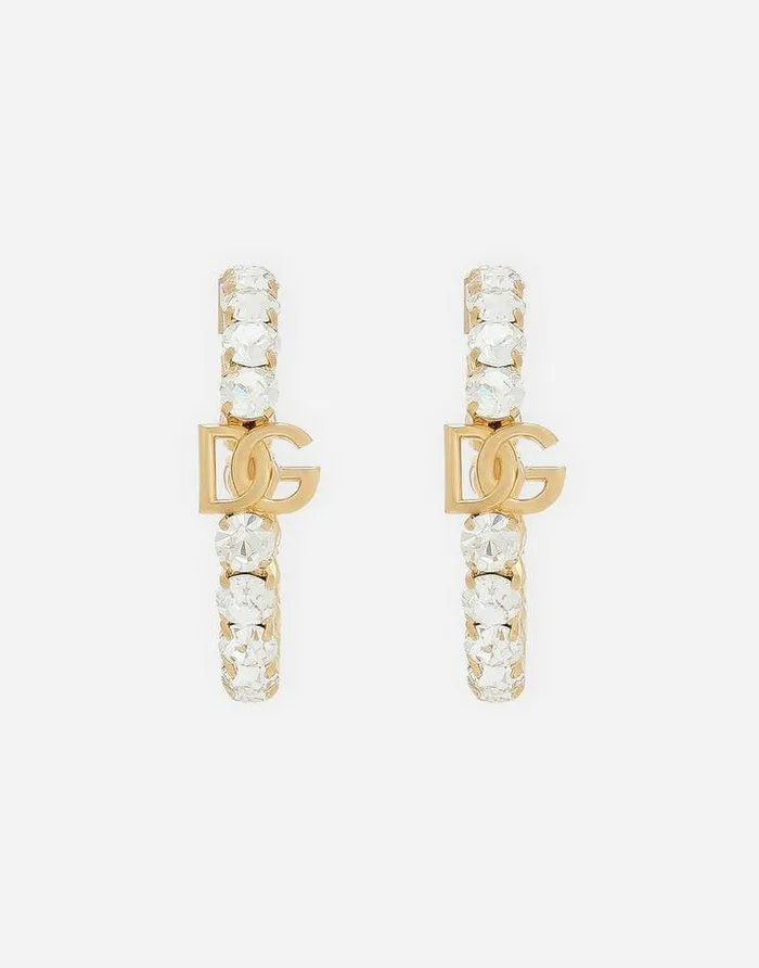 Dolce and Gabbana Bijoux Women Creolla Earrings With DG Logo And Rhinestones Gold Dolce and Gabbana Bijoux Women Creolla Earrings With DG Logo And Rhinestones Gold