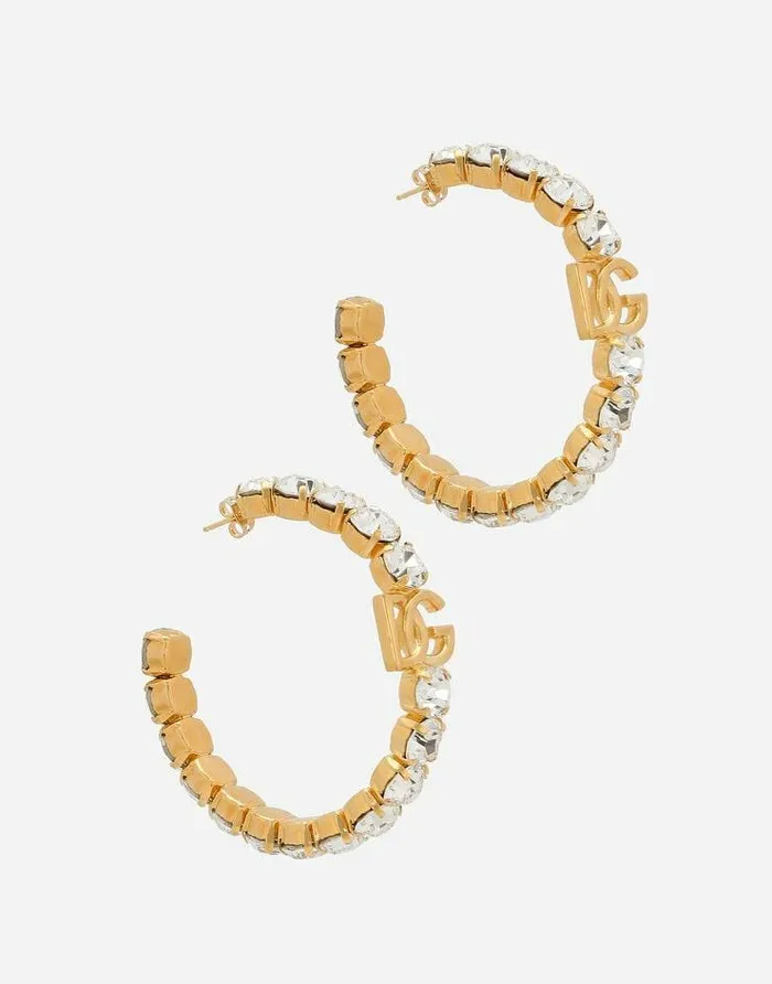Dolce and Gabbana Bijoux Women Creolla Earrings With DG Logo And Rhinestones Gold Dolce and Gabbana Bijoux Women Creolla Earrings With DG Logo And Rhinestones Gold