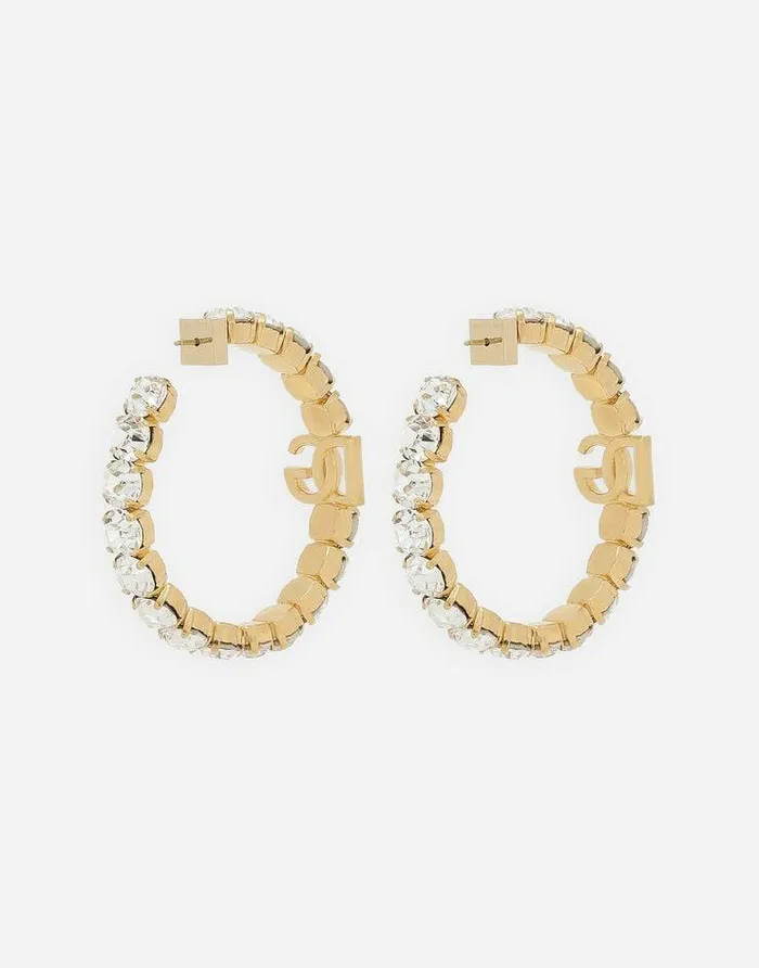 Dolce and Gabbana Bijoux Women Creolla Earrings With DG Logo And Rhinestones Gold Dolce and Gabbana Bijoux Women Creolla Earrings With DG Logo And Rhinestones Gold