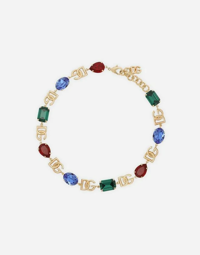 Dolce and Gabbana Bijoux Women Necklace With DG Logo And Multicolored Crystals Multicolor
