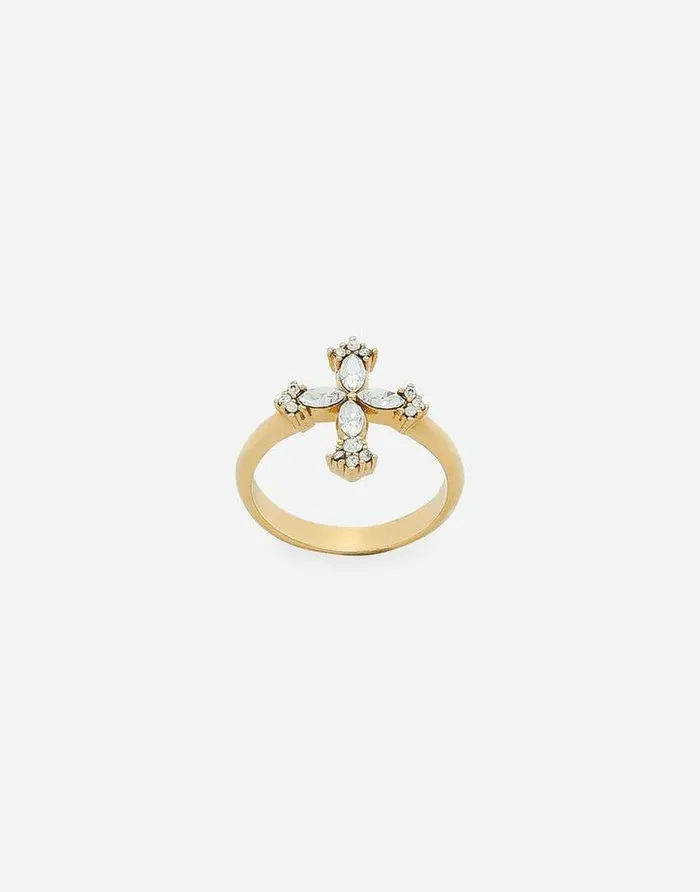Dolce and Gabbana Bijoux Women Ring With Rhinestonedetailed Cross Gold