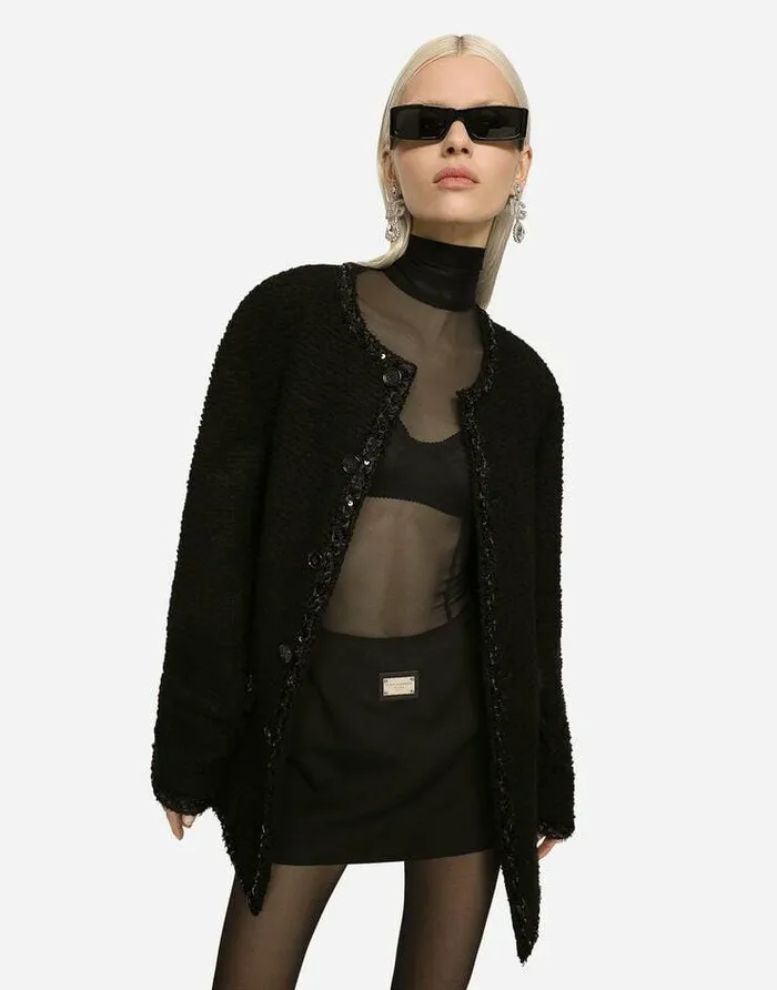 Dolce and Gabbana Blazers Women Singlebreasted Boucl Jacket Black Dolce and Gabbana Blazers Women Singlebreasted Boucl Jacket Black