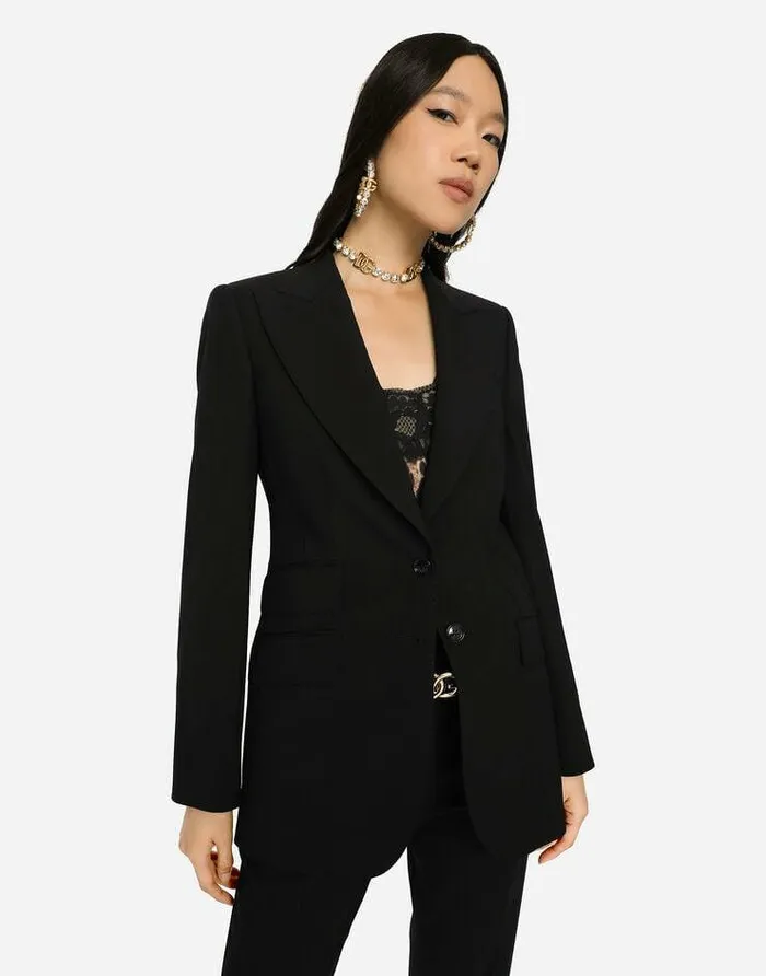 Dolce and Gabbana Blazers Women Singlebreasted Woolen Turlington Blazer Black Dolce and Gabbana Blazers Women Singlebreasted Woolen Turlington Blazer Black
