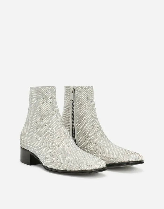 Dolce and Gabbana Boots Men Ankle Boots With Fusible Rhinestones Silver Dolce and Gabbana Boots Men Ankle Boots With Fusible Rhinestones Silver
