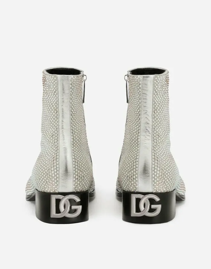 Dolce and Gabbana Boots Men Ankle Boots With Fusible Rhinestones Silver Dolce and Gabbana Boots Men Ankle Boots With Fusible Rhinestones Silver