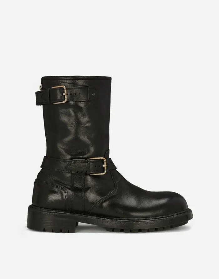 Dolce and Gabbana Boots Men Leather Biker Boots Black