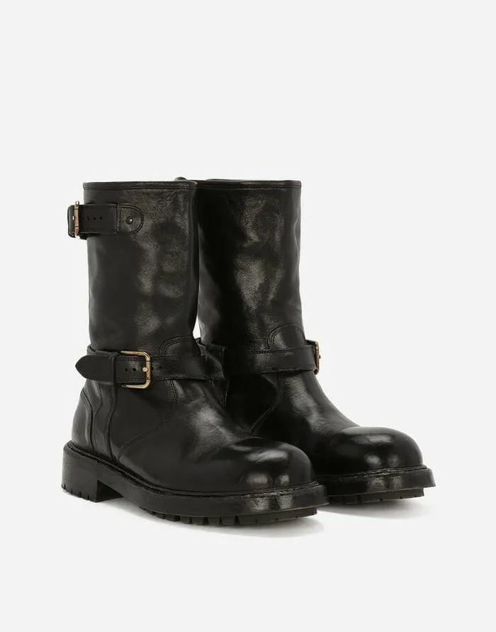 Dolce and Gabbana Boots Men Leather Biker Boots Black