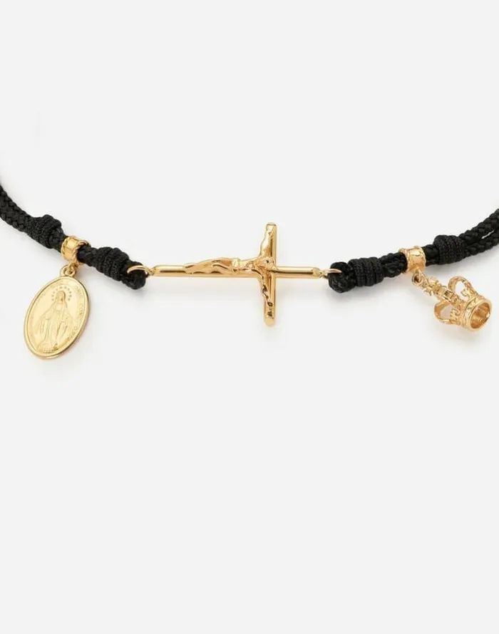 Dolce and Gabbana Bracelets Men Fabric Sicily Bracelet With 18kt Gold Pendant Charms Gold