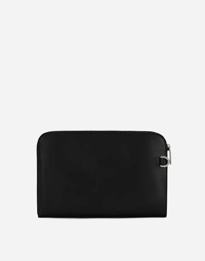Dolce and Gabbana Briefcase And Clutches Men Small Calfskin Pouch With Raised Logo Black Dolce and Gabbana Briefcase And Clutches Men Small Calfskin Pouch With Raised Logo Black