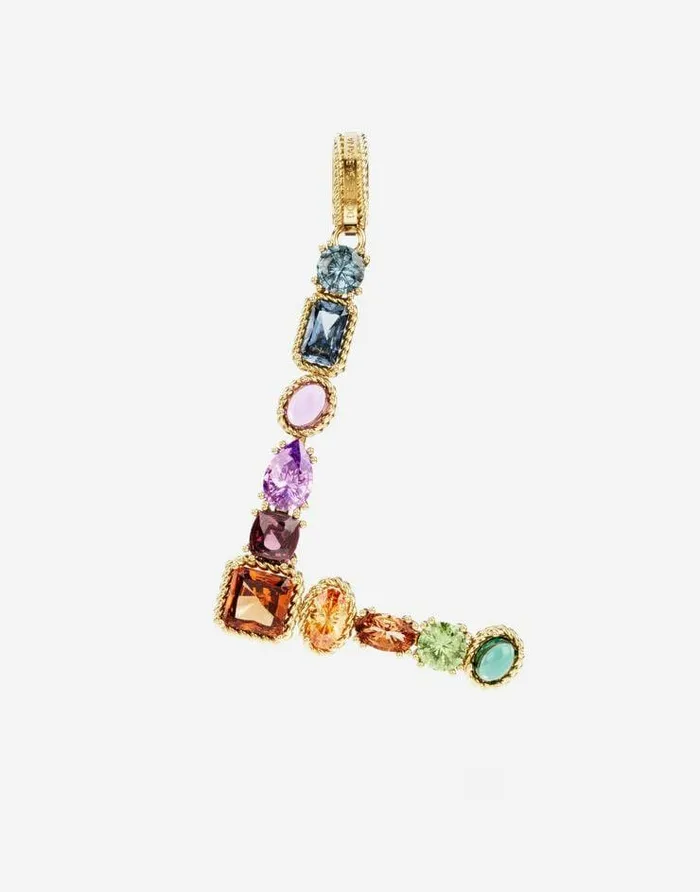 Dolce and Gabbana Charms Women Rainbow Alphabet L 18 Kt Yellow Gold Charm With Multicolor Fine Gems Gold Dolce and Gabbana Charms Women Rainbow Alphabet L 18 Kt Yellow Gold Charm With Multicolor Fine Gems Gold