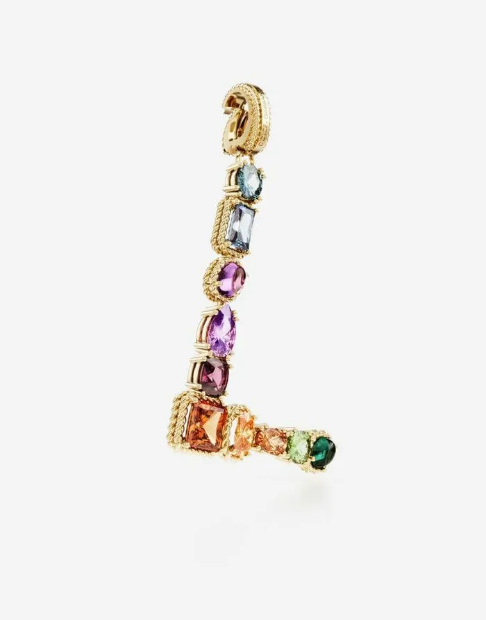 Dolce and Gabbana Charms Women Rainbow Alphabet L 18 Kt Yellow Gold Charm With Multicolor Fine Gems Gold Dolce and Gabbana Charms Women Rainbow Alphabet L 18 Kt Yellow Gold Charm With Multicolor Fine Gems Gold