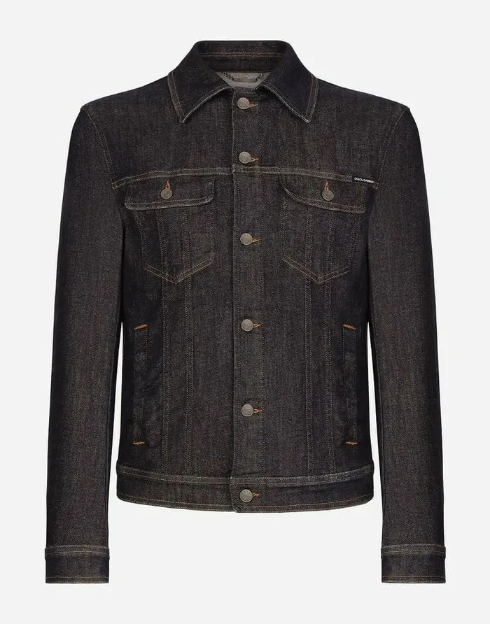 Dolce and Gabbana Coats And Jackets Men Blue Stretch Denim Jacket Multicolor
