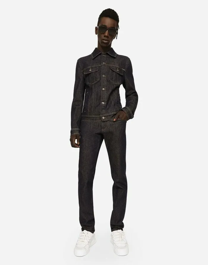 Dolce and Gabbana Coats And Jackets Men Blue Stretch Denim Jacket Multicolor Dolce and Gabbana Coats And Jackets Men Blue Stretch Denim Jacket Multicolor