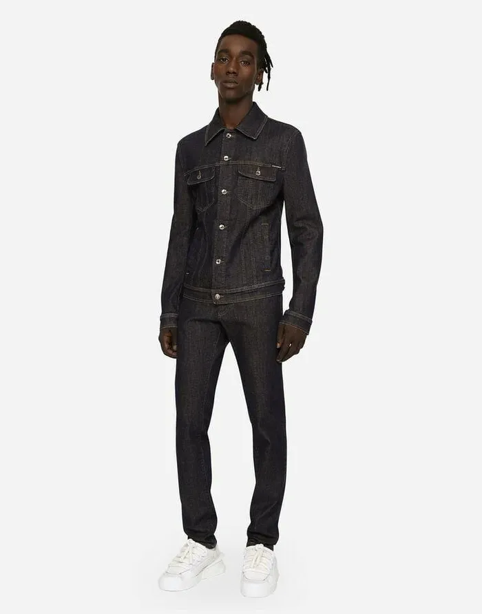 Dolce and Gabbana Coats And Jackets Men Blue Stretch Denim Jacket Multicolor Dolce and Gabbana Coats And Jackets Men Blue Stretch Denim Jacket Multicolor