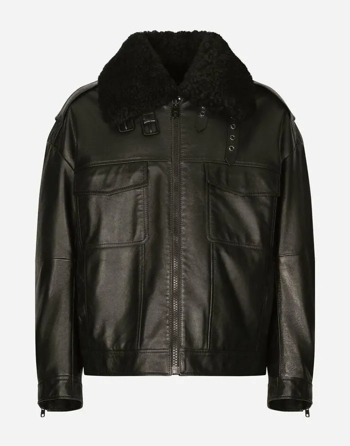 Dolce and Gabbana Coats And Jackets Men Bullskin Jacket With Shearling Details Black Dolce and Gabbana Coats And Jackets Men Bullskin Jacket With Shearling Details Black