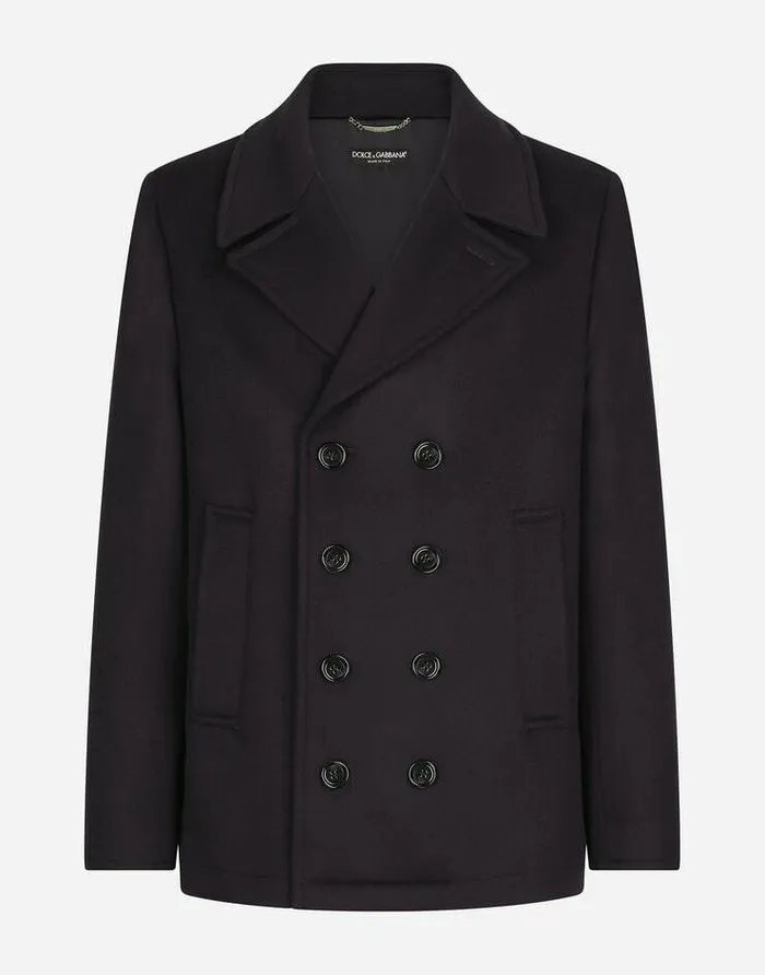 Dolce and Gabbana Coats And Jackets Men Cashmere Pea Coat Blue