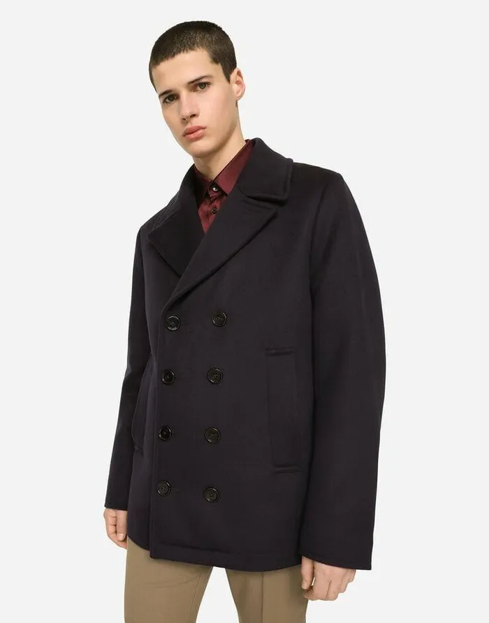 Dolce and Gabbana Coats And Jackets Men Cashmere Pea Coat Blue Dolce and Gabbana Coats And Jackets Men Cashmere Pea Coat Blue