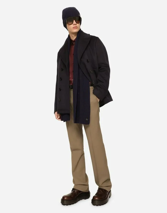 Dolce and Gabbana Coats And Jackets Men Cashmere Pea Coat Blue Dolce and Gabbana Coats And Jackets Men Cashmere Pea Coat Blue