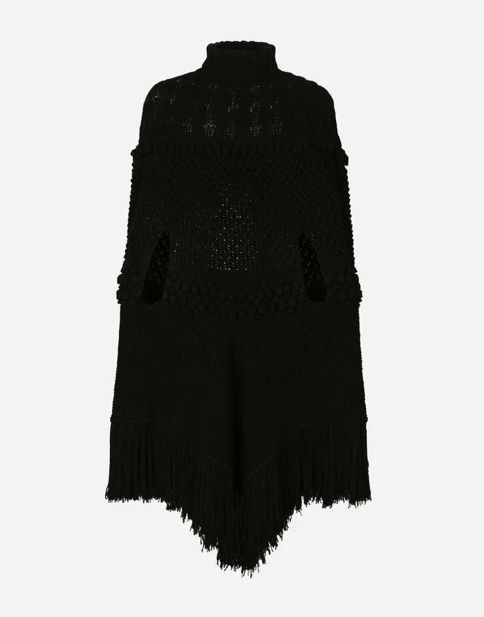 Dolce and Gabbana Coats And Jackets Men Highnecked Wool Patchwork Knit Cape Black Dolce and Gabbana Coats And Jackets Men Highnecked Wool Patchwork Knit Cape Black