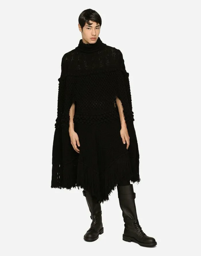 Dolce and Gabbana Coats And Jackets Men Highnecked Wool Patchwork Knit Cape Black Dolce and Gabbana Coats And Jackets Men Highnecked Wool Patchwork Knit Cape Black