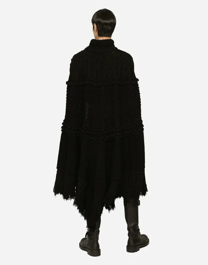 Dolce and Gabbana Coats And Jackets Men Highnecked Wool Patchwork Knit Cape Black Dolce and Gabbana Coats And Jackets Men Highnecked Wool Patchwork Knit Cape Black