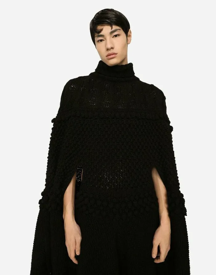 Dolce and Gabbana Coats And Jackets Men Highnecked Wool Patchwork Knit Cape Black Dolce and Gabbana Coats And Jackets Men Highnecked Wool Patchwork Knit Cape Black