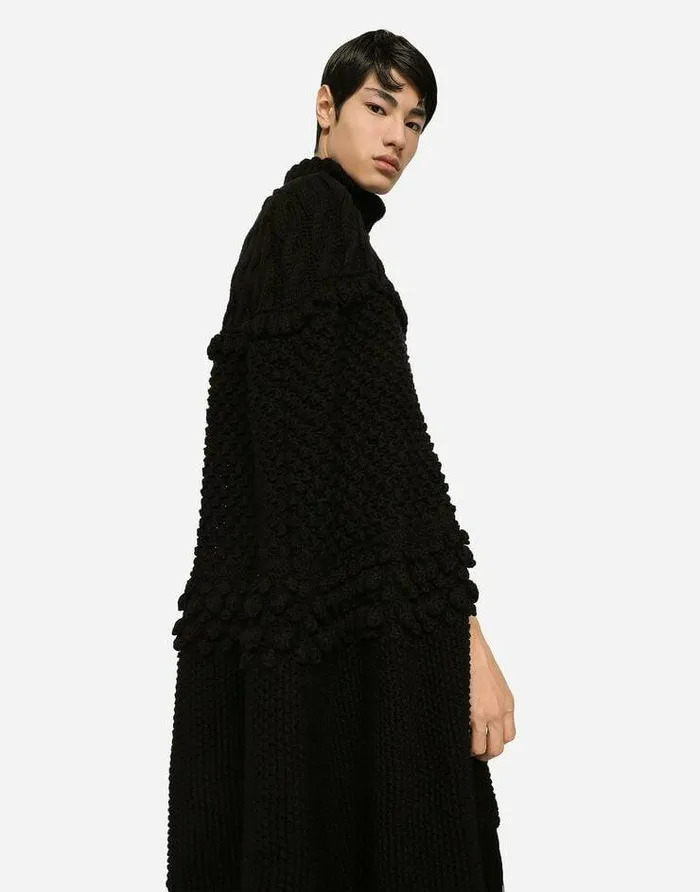 Dolce and Gabbana Coats And Jackets Men Highnecked Wool Patchwork Knit Cape Black Dolce and Gabbana Coats And Jackets Men Highnecked Wool Patchwork Knit Cape Black