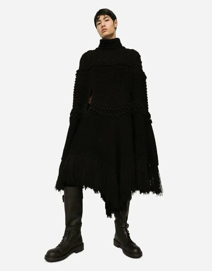 Dolce and Gabbana Coats And Jackets Men Highnecked Wool Patchwork Knit Cape Black Dolce and Gabbana Coats And Jackets Men Highnecked Wool Patchwork Knit Cape Black
