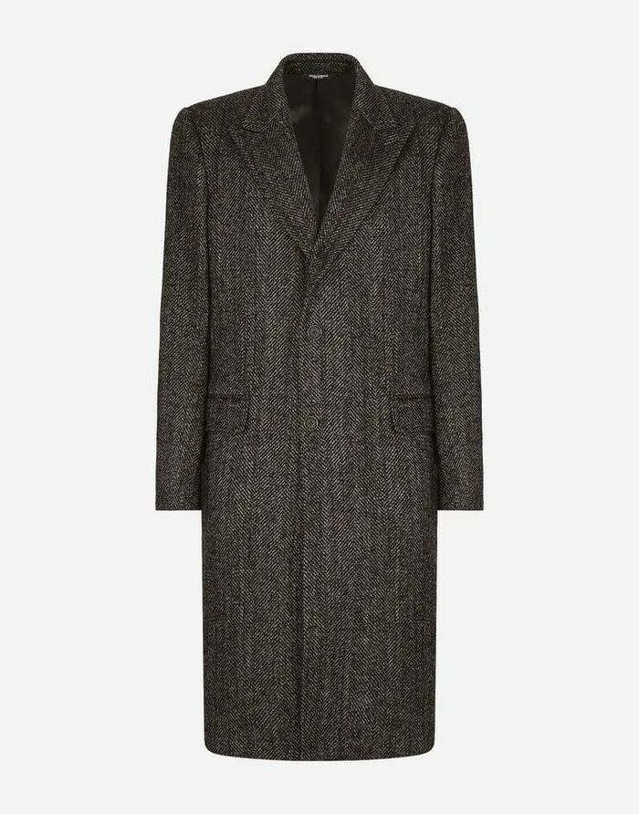 Dolce and Gabbana Coats And Jackets Men Singlebreasted Herringbone Alpaca Wool Coat Multicolor Dolce and Gabbana Coats And Jackets Men Singlebreasted Herringbone Alpaca Wool Coat Multicolor