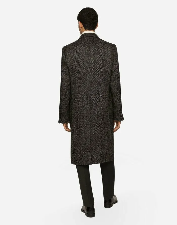 Dolce and Gabbana Coats And Jackets Men Singlebreasted Herringbone Alpaca Wool Coat Multicolor