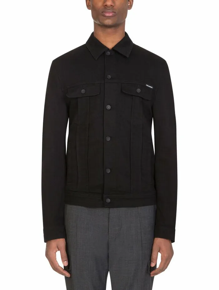 Dolce and Gabbana Coats And Jackets Men Washed Black Stretch Denim Jacket Black