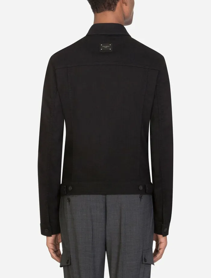 Dolce and Gabbana Coats And Jackets Men Washed Black Stretch Denim Jacket Black