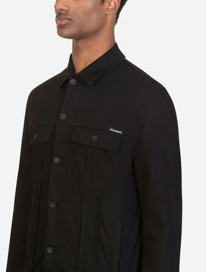 Dolce and Gabbana Coats And Jackets Men Washed Black Stretch Denim Jacket Black
